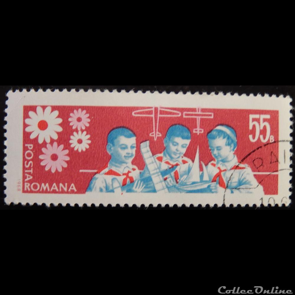 timbre europe roumanie 02383 scouts faisant des maquettes 55 bani de 1968