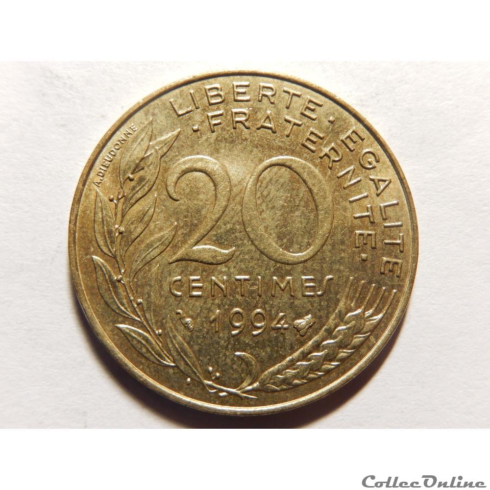 monnaie france moderne 20 centimes marianne 1994 abeille
