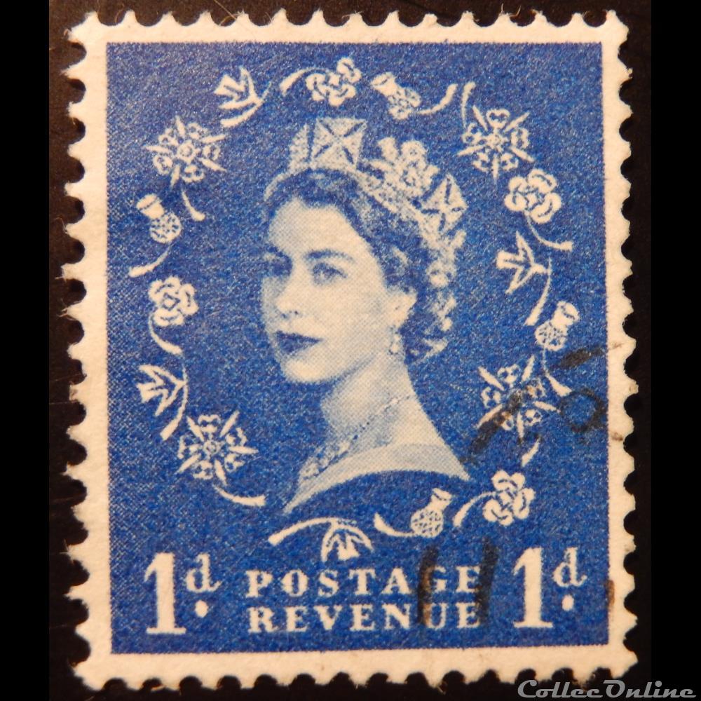 Royaume-Uni 00288 reine Elisabeth II 1d de 1955 timbre europe royaume uni 00288 reine elisabeth ii 1d de 1955