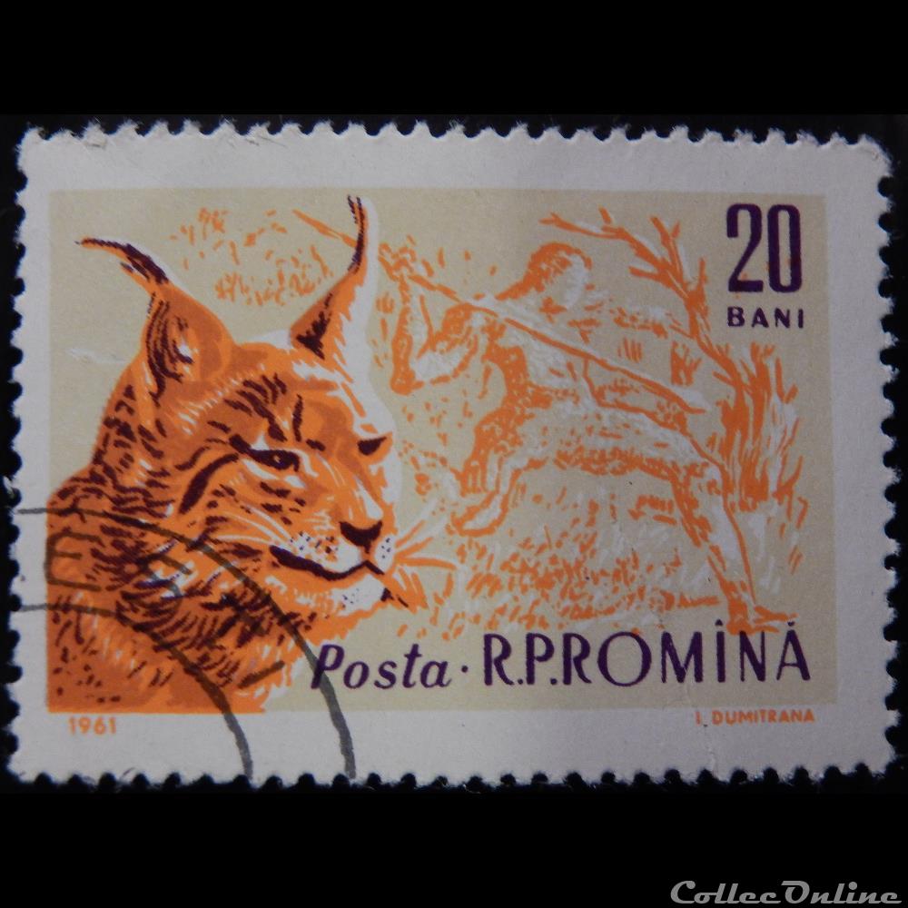 Roumanie 01782 Lynx 20 Bani de 1961 timbre europe roumanie 01782 lynx 20 bani de 1961