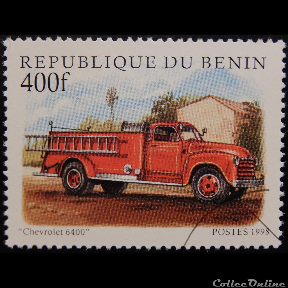 timbre afrique benin 00807 camion de pompier 400f de 1998