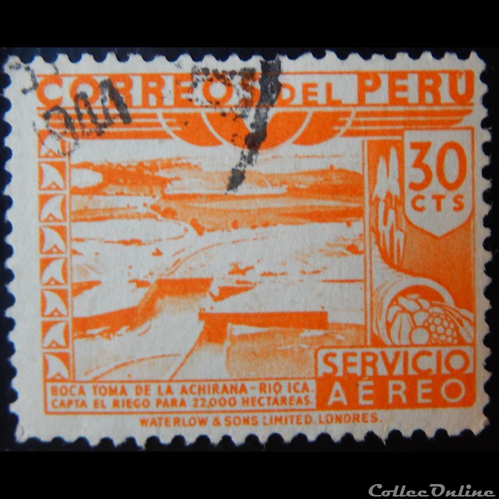 timbre amerique perou pa0053 barrage sur la riviere ica 30c de 1938