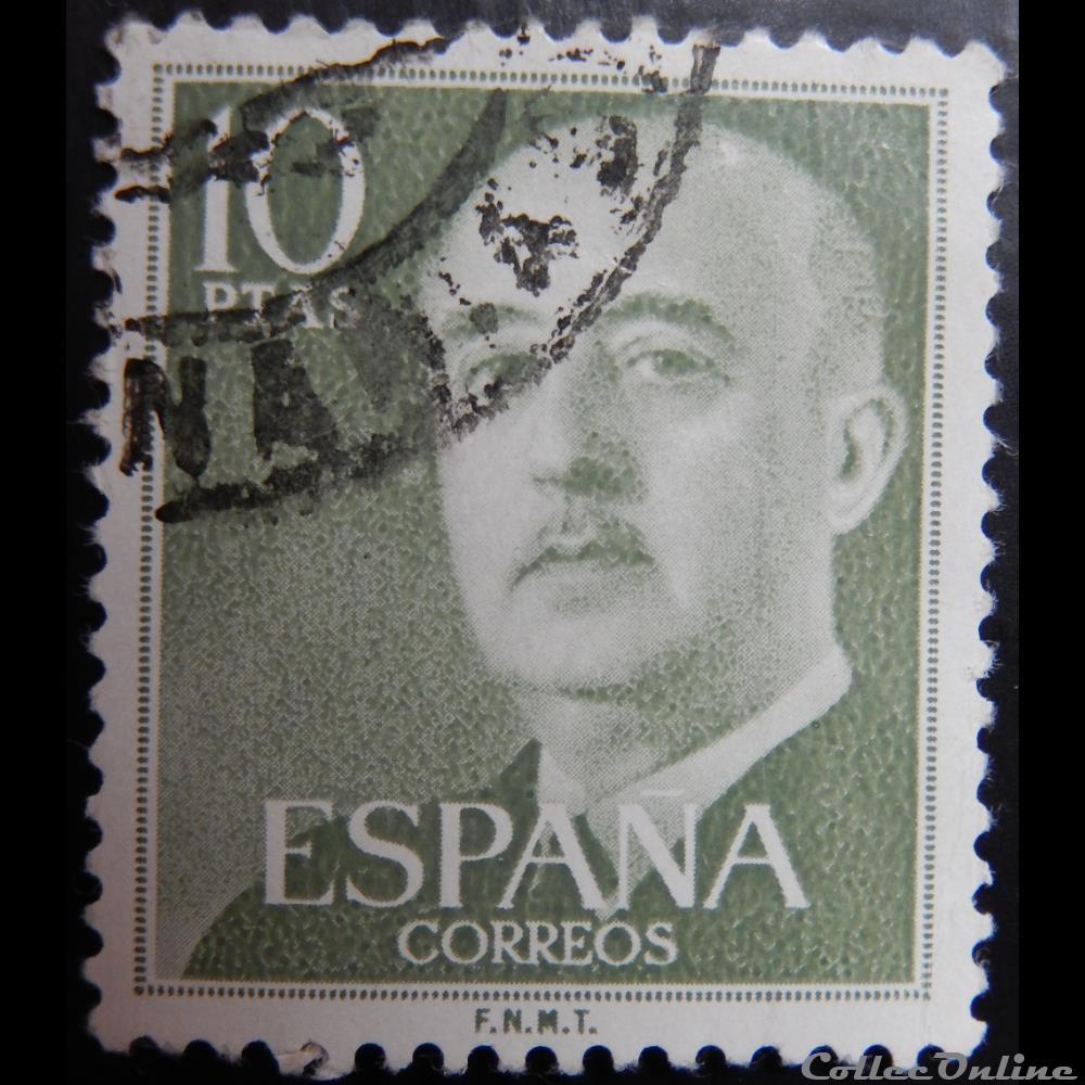 Espagne 00869 général Francisco Franco 10Ptas de 1955 timbre europe espagne 00869 general francisco franco 10ptas de 1955