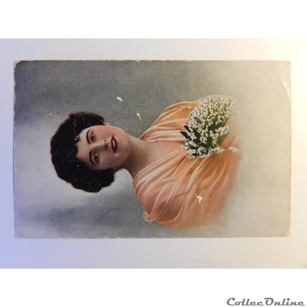 CPA de voeux. femme avec bouquet de fleurs. carte postale alsace cpa de voeux femme avec bouquet de fleurs