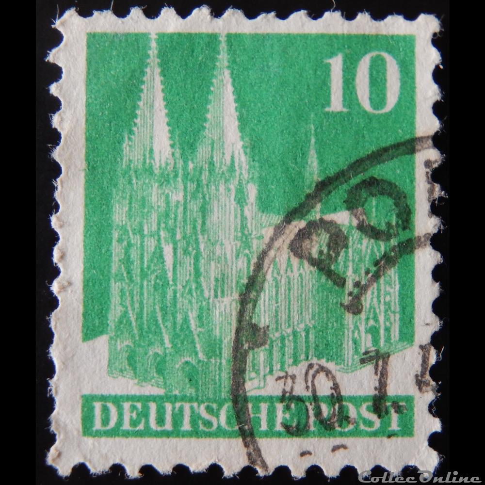 timbre europe allemagne occupation 0048 cathedrale de cologne 10pf de 1949