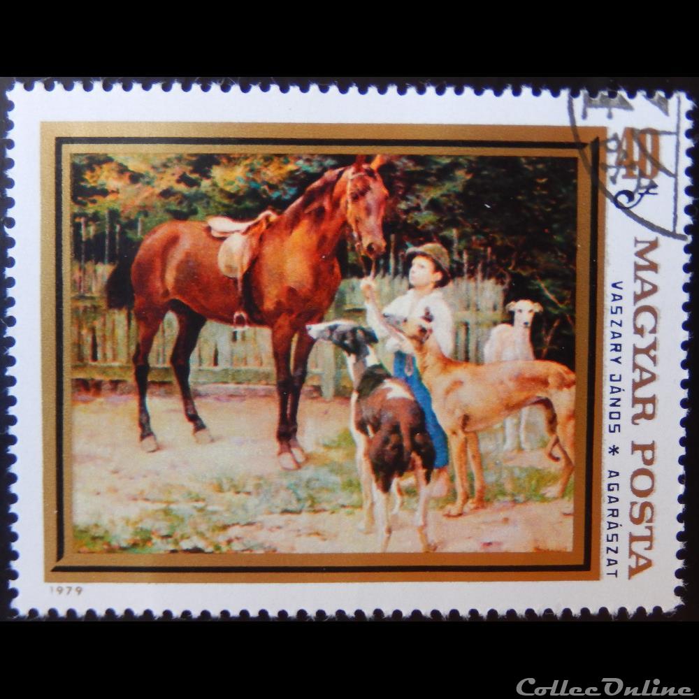 Hongrie 02666 peinture "Greyhound" de Janos Vaszary 40f de 1979 timbre europe hongrie 02666 peinture greyhound de janos vaszary 40f de 1979