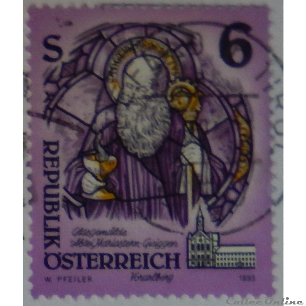 timbre europe autriche 01937 saint benoit de nursie vitrail 6s de 1993