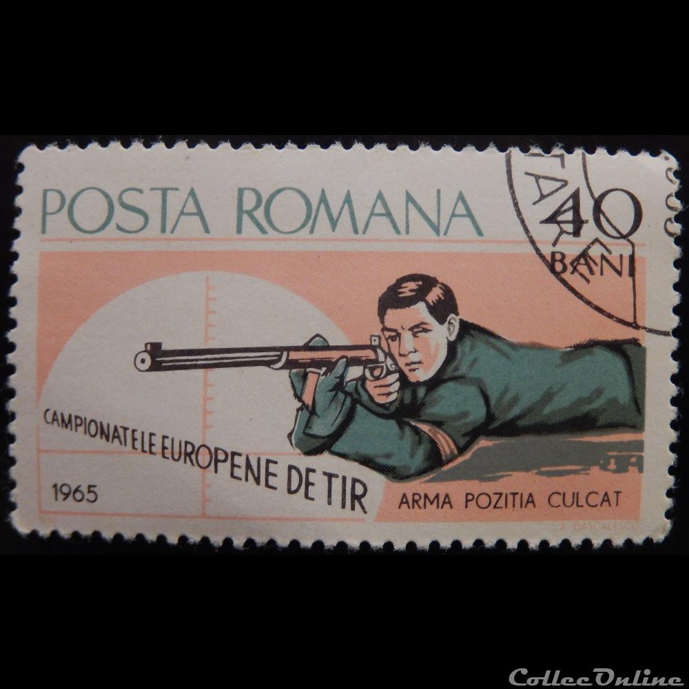 timbre roumanie 02127 championnat europe de tir 40 bani de 1965