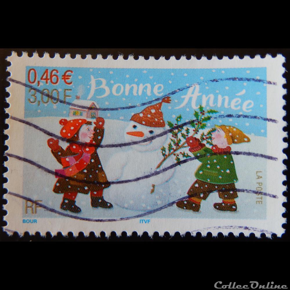 03437 Bonne année 0,46 € - 3,00 F de 2001 timbre france 03437 bonne annee 0 46 3 00 f de 2001