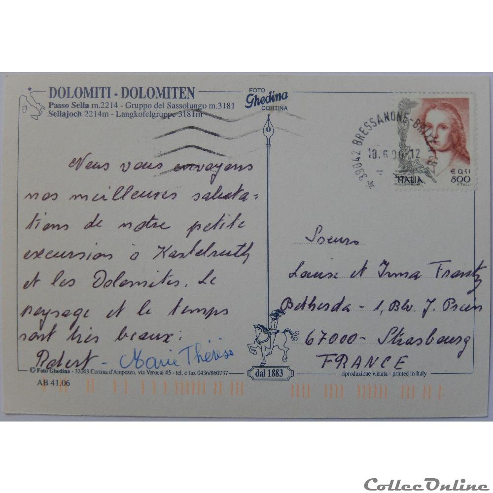carte postale europe bretagne cp italie trentin haut adige dolomites