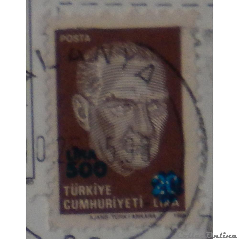 Turquie 02612 Kemal Ataturk 500L de 1989 timbre asie turquie 02612 kemal ataturk 500l de 1989