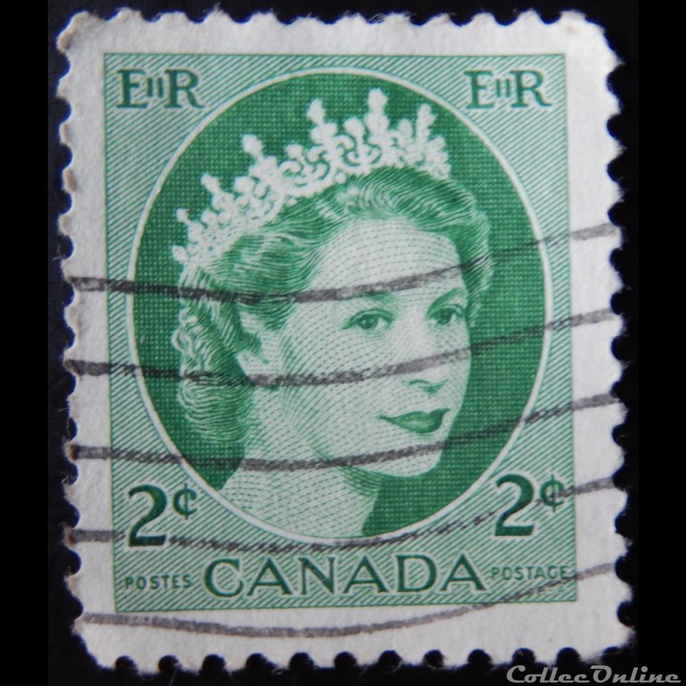 Canada 00268 reine Elisabeth II 2c de 1954 timbre amerique canadum canada 00268 reine elisabeth ii 2c de 1954