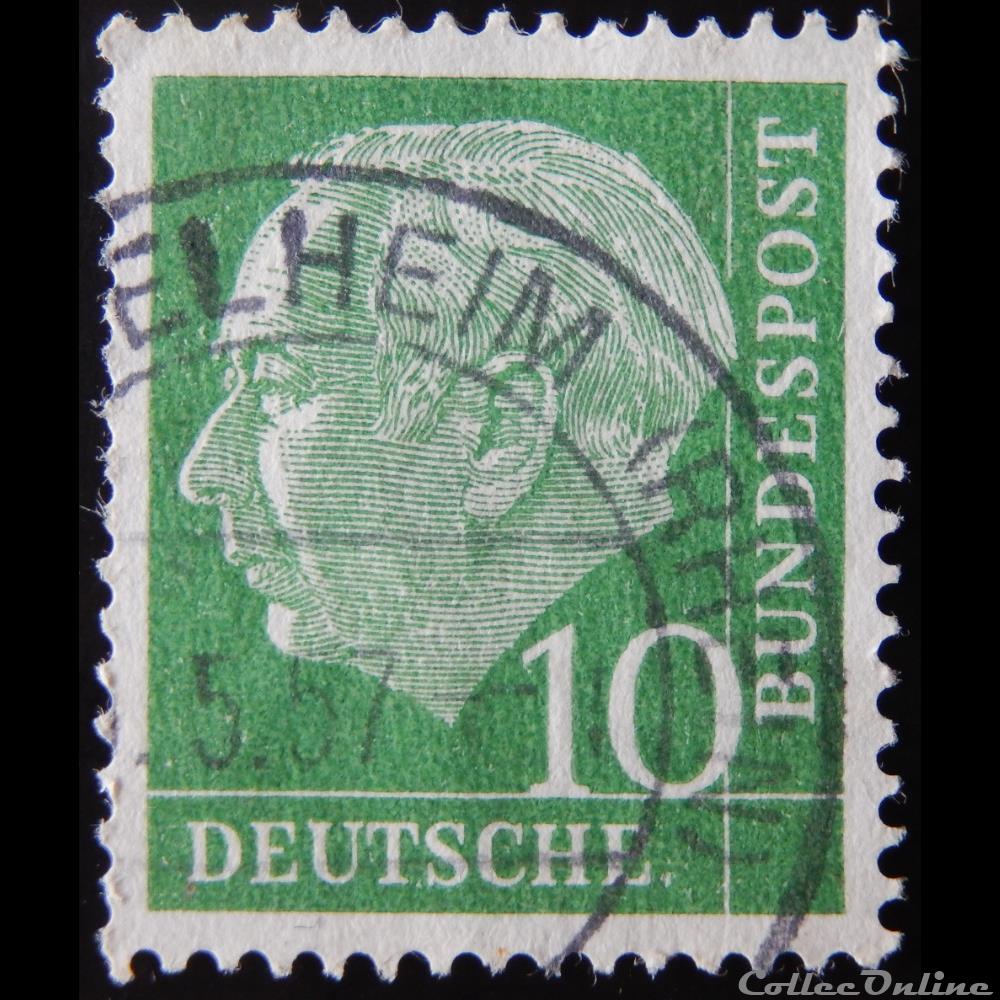timbre europe allemagne rfa 00067 president theodor heuss 10pf de 1954