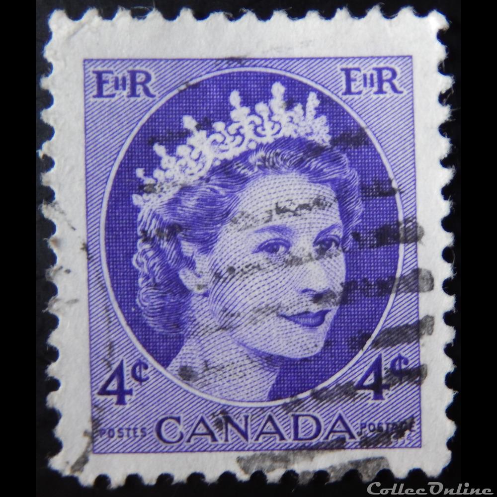 Canada 00270 reine Elisabeth II 4c de 1954 2 timbre amerique canadum canada 00270 reine elisabeth ii 4c de 1954
