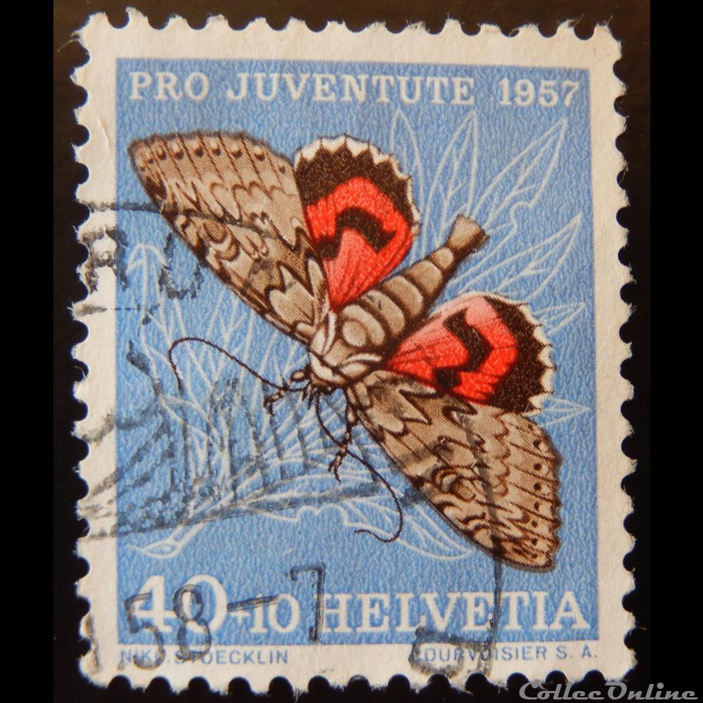 Suisse 00601 Lichnée rouge "La Mariée" 40+10cts de 1957 timbre europe suisse 00601 lichnee rouge la mariee 40 10cts de 1957