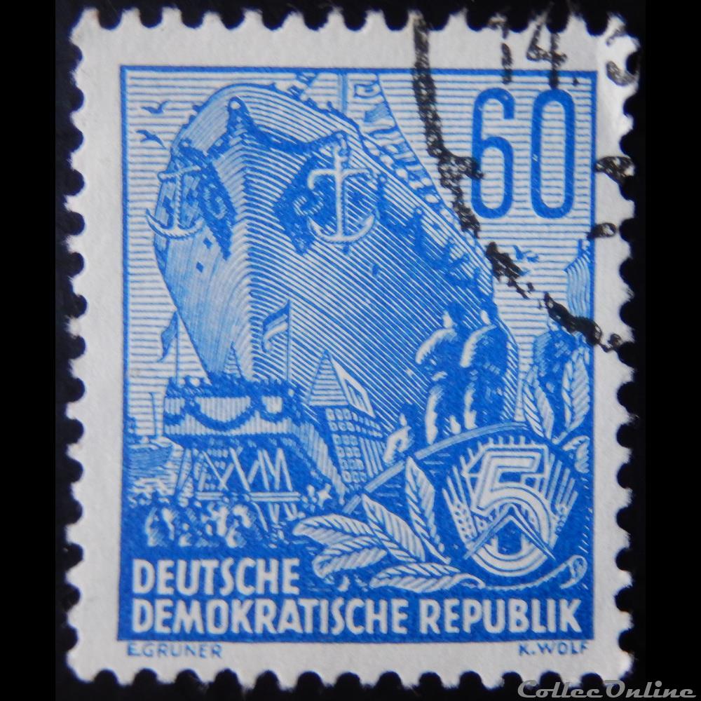 timbre europe allemagne rda 00160 chantier naval 60pf de 1953