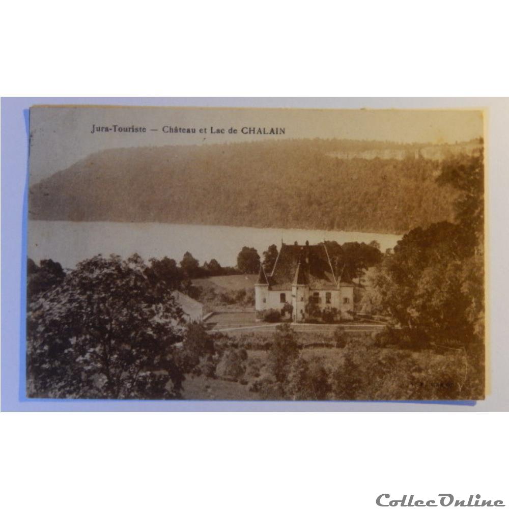 carte postale france franche comte cpa du jura le chateau et le lac chalain