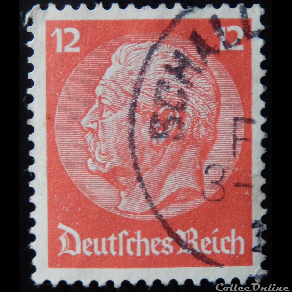 timbre europe allemagne reich 00490 president paul von hindenburg 12pf de 1934