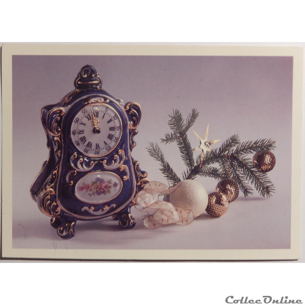 carte postale europe alsace cp bonne annee avec horloge