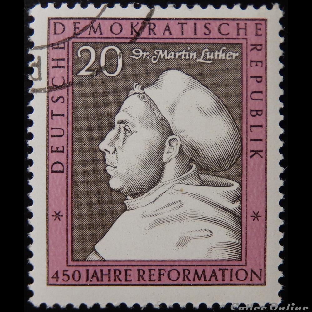Allemagne RDA 01014 Martin Luther 20pf de 1967 timbre europe allemagne rda 01014 martin luther 20pf de 1967