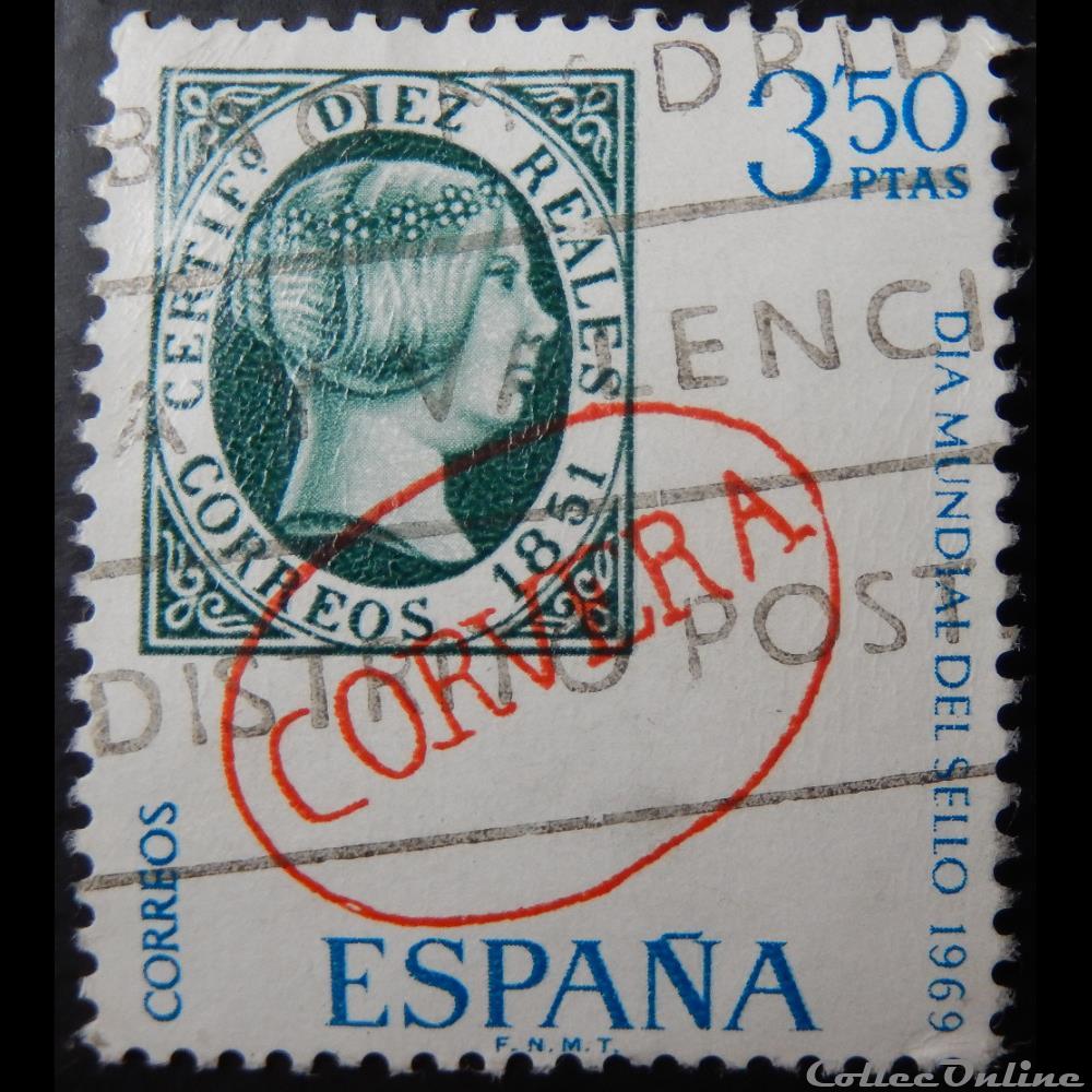 Espagne 01574 journée mondiale du timbre 3.50Ptas de 1969 europe espagne 01574 journee mondiale du timbre 3 50ptas de 1969
