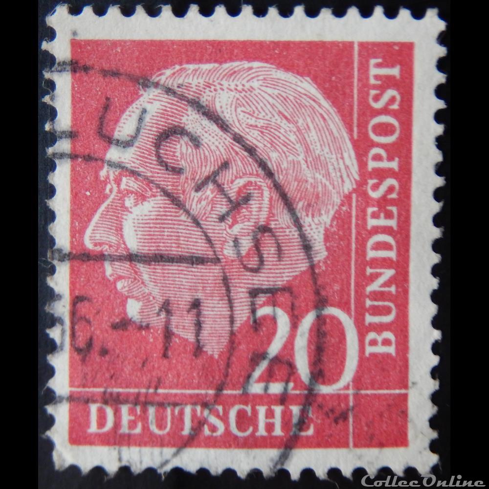 Allemagne RFA 00069 président Théodor Heuss 20pf de 1954 4 timbre europe allemagne rfa 00069 president theodor heuss 20pf de 1954