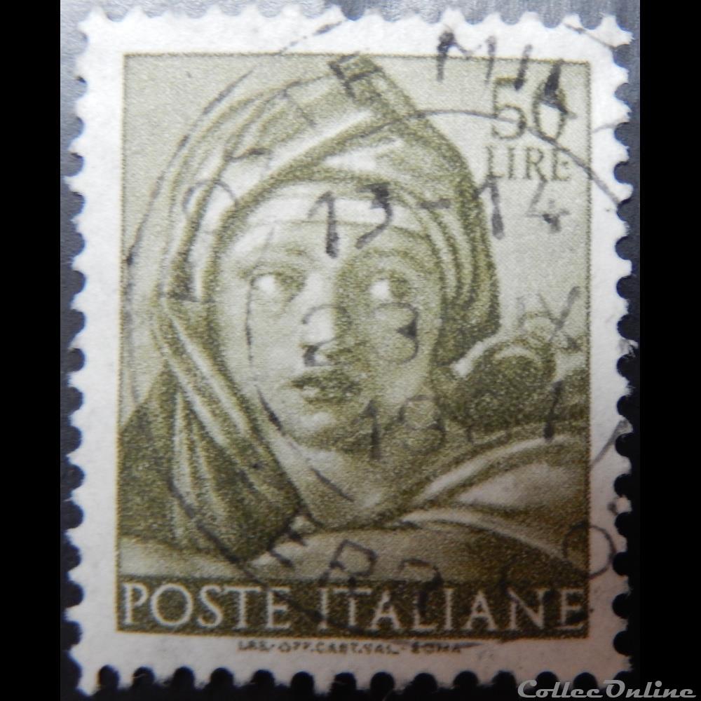 Italie 00834 fresque de Michelangelo 50 lires de 1961 timbre europe italie 00834 fresque de michelangelo 50 lires de 1961