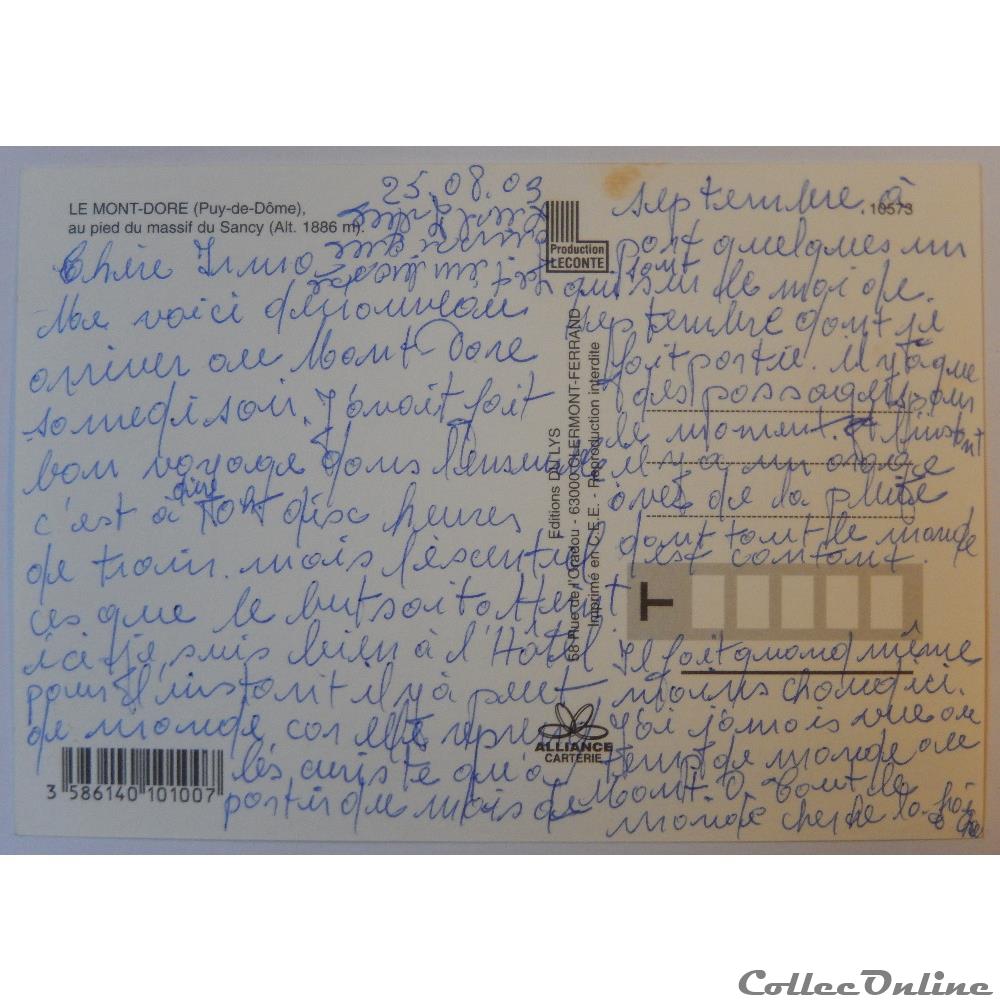 carte postale france auvergne cp du puy de dome le mont dore