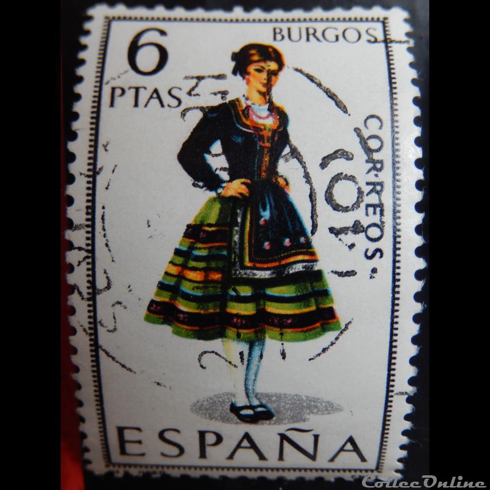 timbre europe espagne 01457 costume traditionnel de burgos 6ptas de 1967