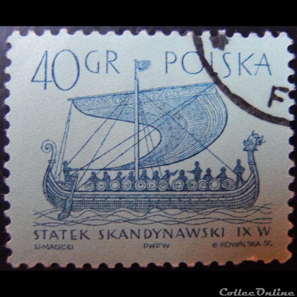 timbre europe pologne 01419 drakkar scandinave 40gr de 1965