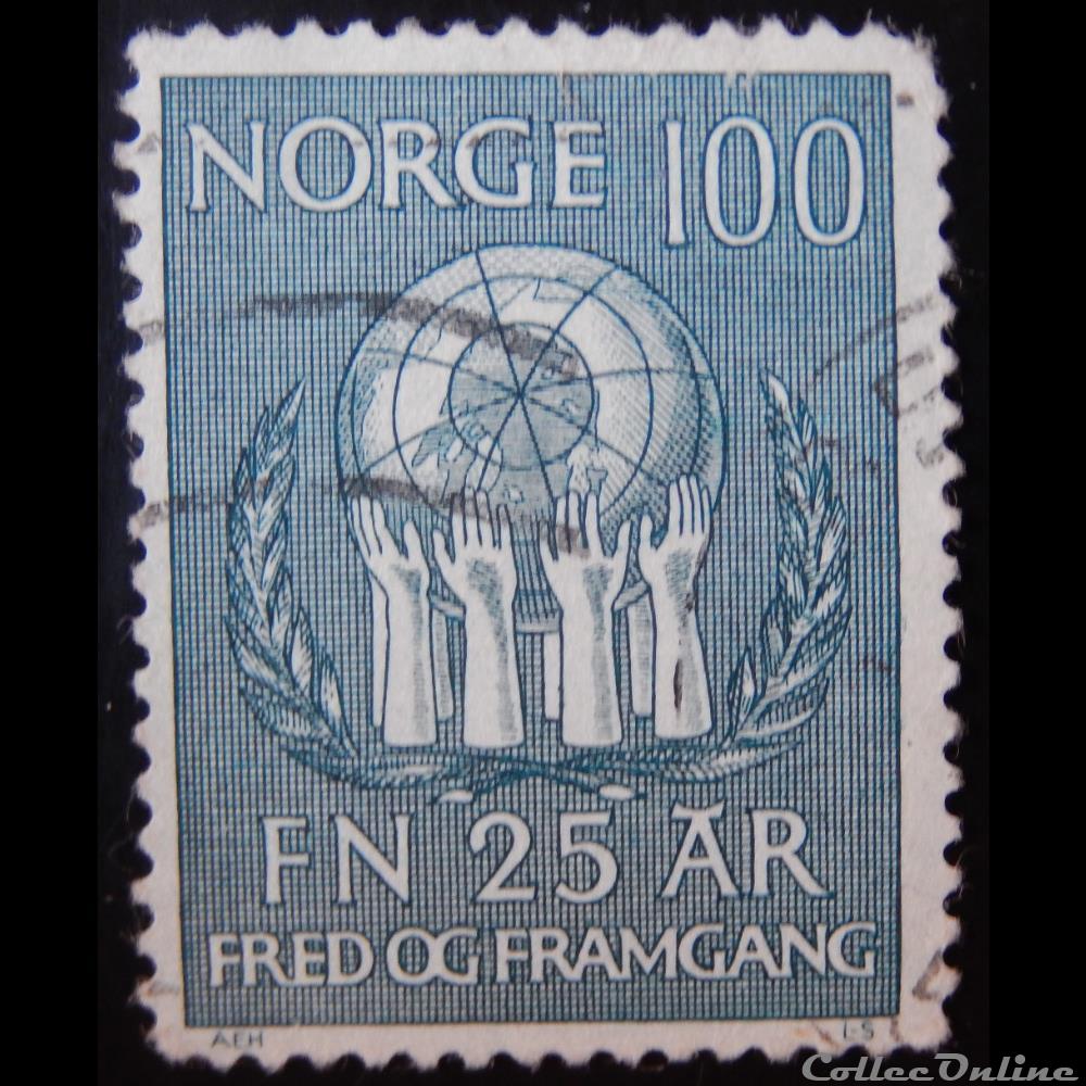 Norvège 00568 ONU 100ore de 1970 timbre europe norvege 00568 onu 100ore de 1970