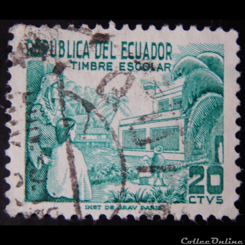 timbre amerique equateur 00554 cloche ecole 20c de 1952