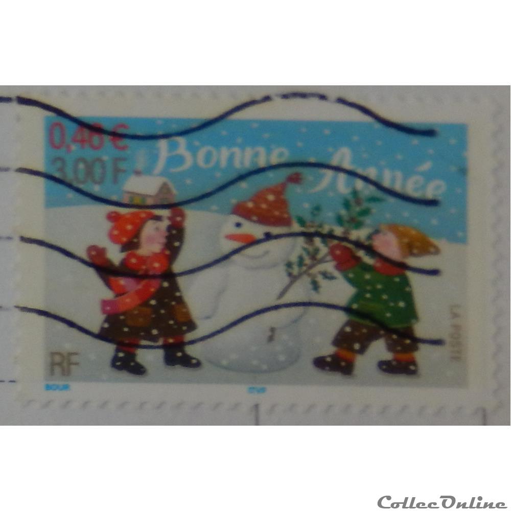 03437 Bonne année 0,46 € - 3,00 F de 2001 timbre france 03437 bonne annee 0 46 3 00 f de 2001