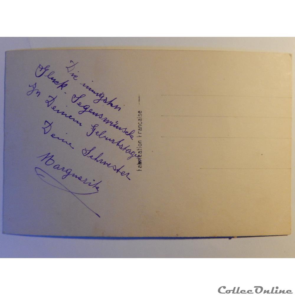 CPA d'anniversaire. Femme avec bouquet de fleurs. carte postale alsace cpa anniversaire femme avec bouquet de fleurs