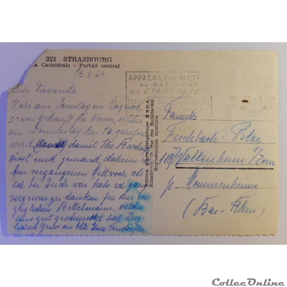carte postale france alsace cpa de strasbourg bas rhin