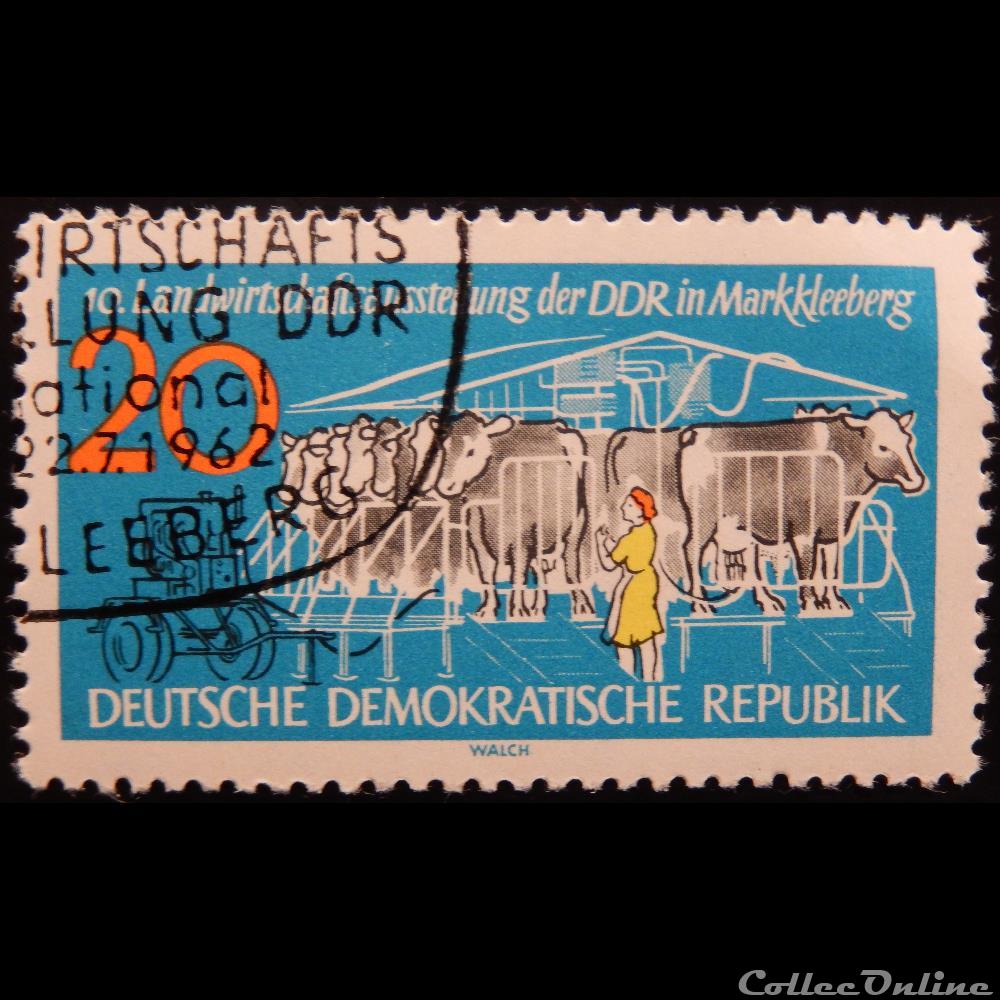timbre europe allemagne rda 00607 vaches dans la salle de traite 20pf de 1962