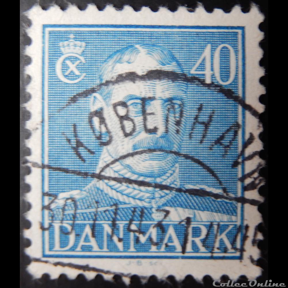Danemark 00288 roi Christian X de 40ore de 1943 timbre europe danemark 00288 roi christian x de 40ore de 1943