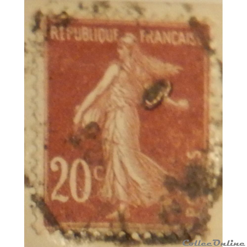 timbre france 00139 semeuse camee 20c brun rouge de 1907