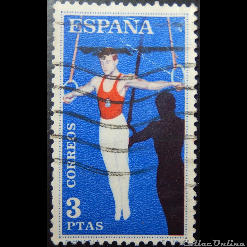 Espagne 00995 gymnastique, les anneaux 3Ptas de 1960 timbre europe espagne 00995 gymnastique les anneaux 3ptas de 1960