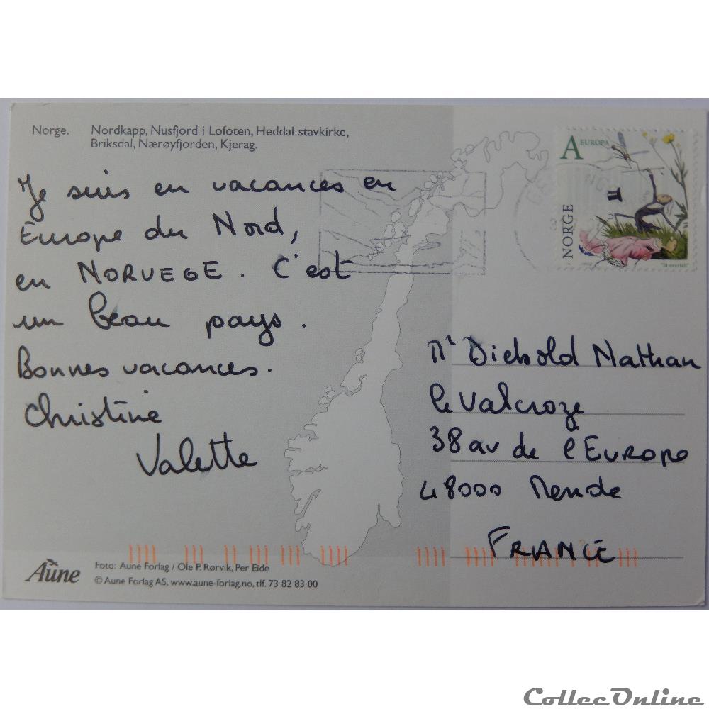 carte postale europe auvergne cp de la norvege