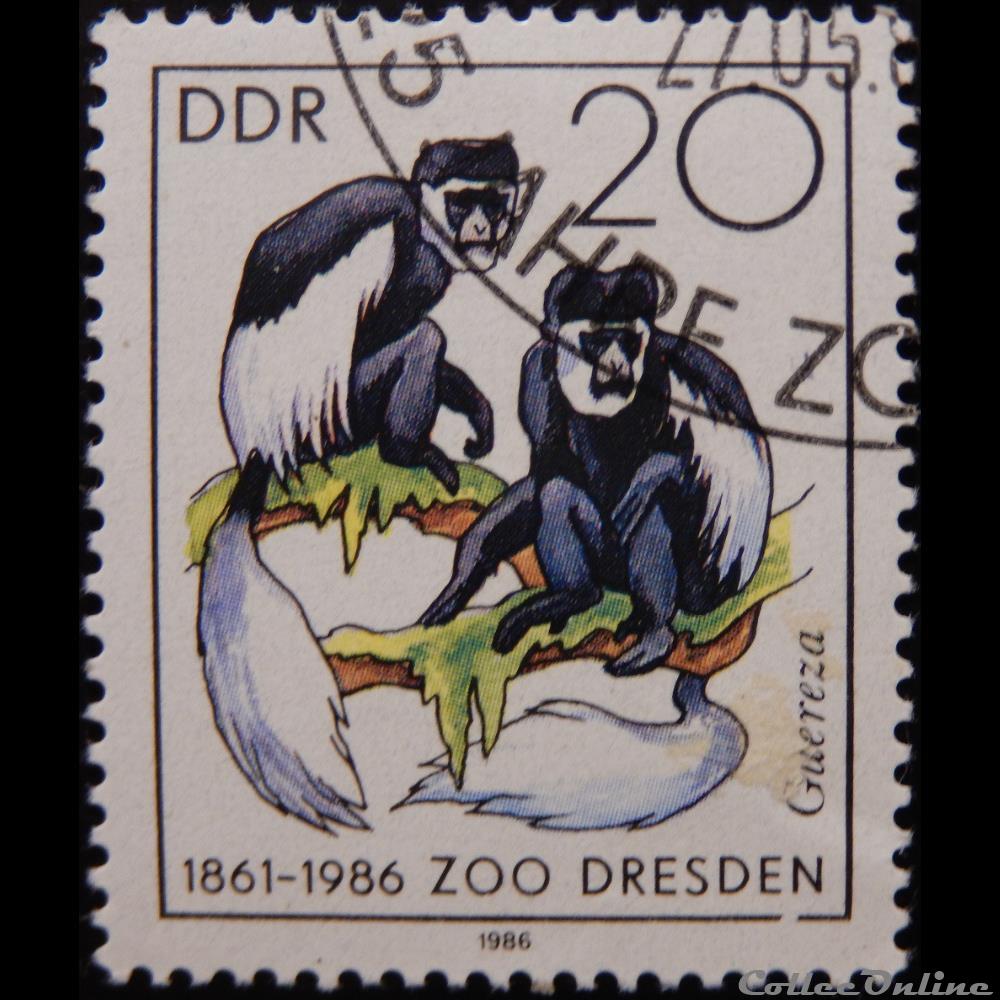 Allemagne RDA 02642 Colobe Guéréza 20pf de 1986 timbre europe allemagne rda 02642 colobe guereza 20pf de 1986