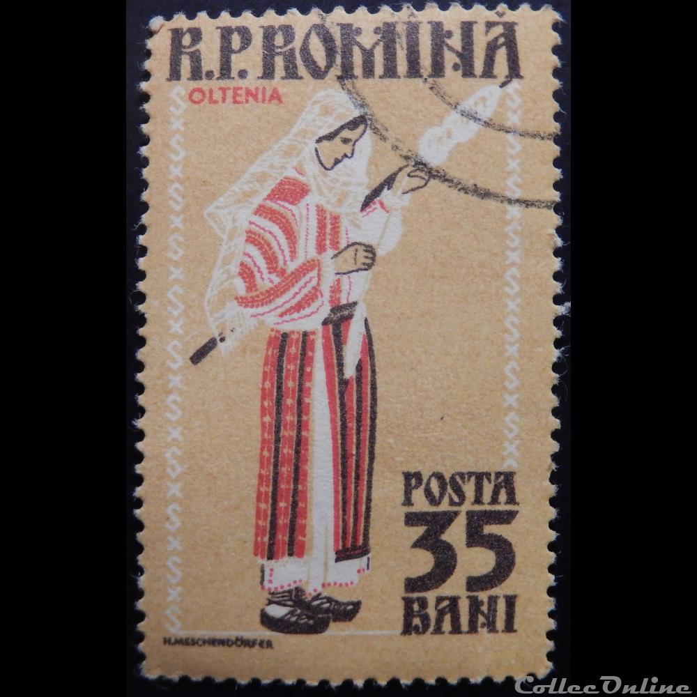 timbre europe roumanie 01595 costume folklorique de oltenia 35 bani de 1958