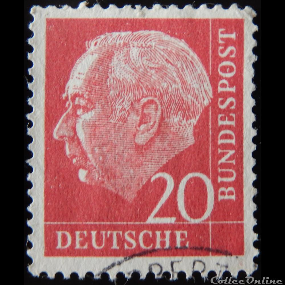 Allemagne RFA 00069 président Théodor Heuss 20pf de 1954 timbre europe allemagne rfa 00069 president theodor heuss 20pf de 1954