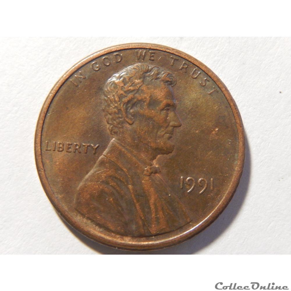 1 cent de 1991 2 monnaie monde etat uni 1 cent de 1991