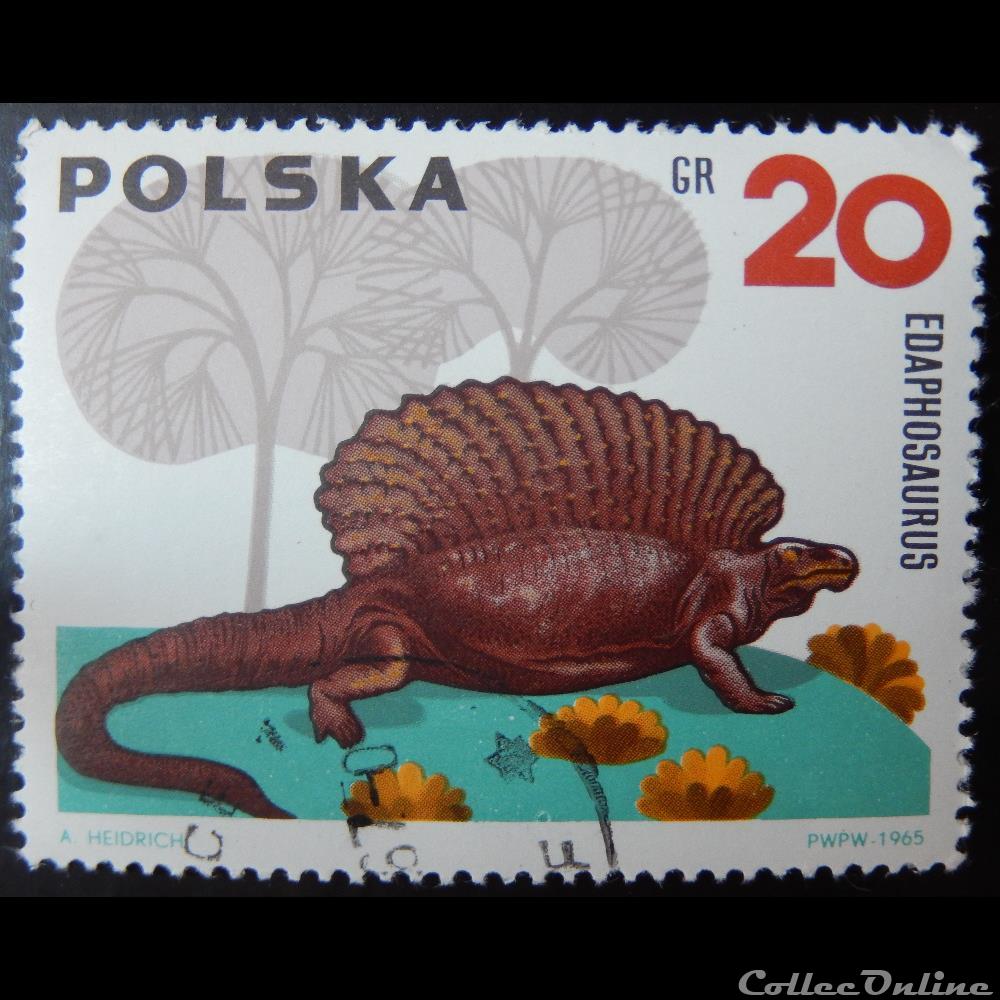 Pologne 01423 Edaphosaurus 20Gr de 1965 timbre europe pologne 01423 edaphosaurus 20gr de 1965