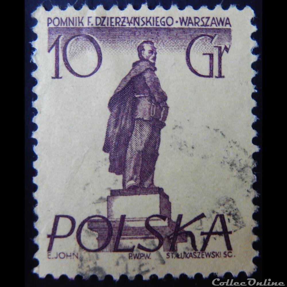 Pologne 00803 statue de F. Dzierzynski, Varsovie 10Gr de 1955 timbre europe pologne 00803 statue de f dzierzynski varsovie 10gr de 1955