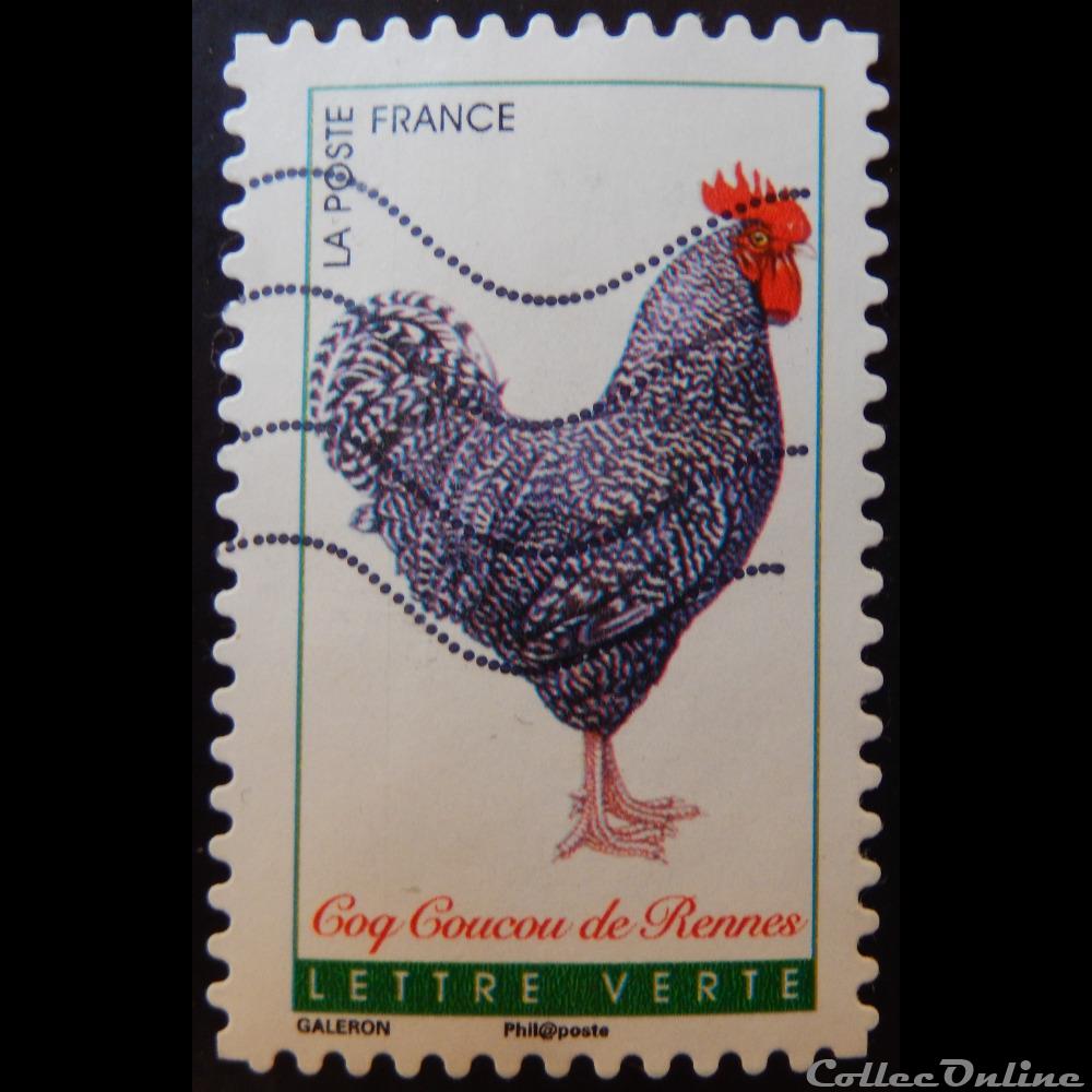 AA01248 Coq Coucou de Rennes lettre verte timbre france aa01248 coq coucou de rennes lettre verte