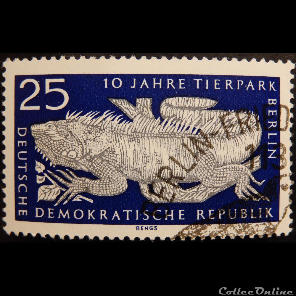 timbre europe allemagne rda 00798 iguane vert 25pf de 1965