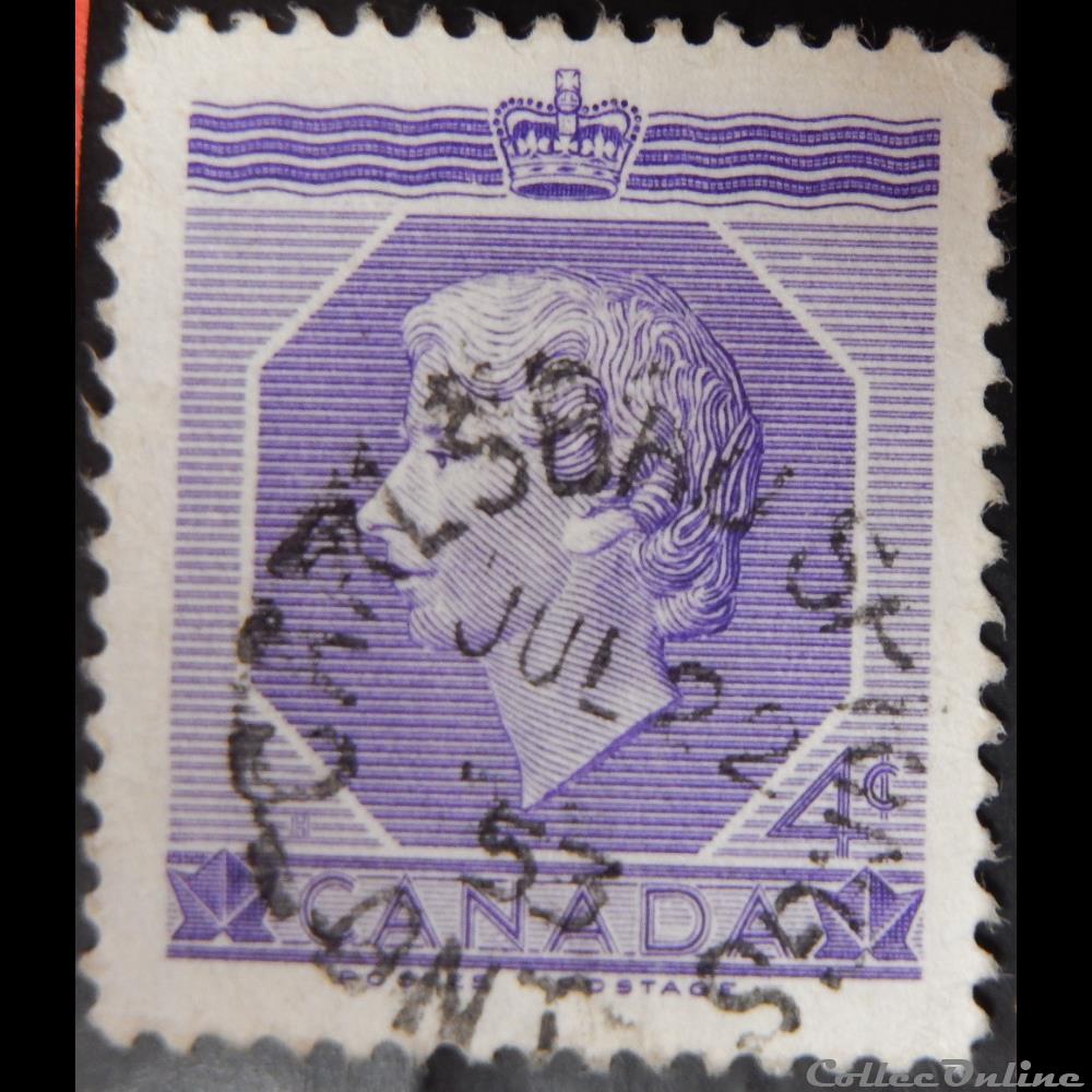 Canada 00265 reine Elisabeth II 4c de 1953 timbre amerique canadum canada 00265 reine elisabeth ii 4c de 1953
