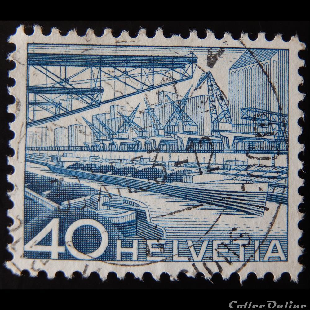 Suisse 00489 port du Rhin à Bâle 40cts de 1949 3 timbre europe suisse 00489 port du rhin a bale 40cts de 1949